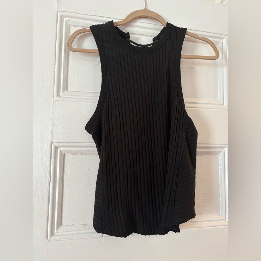 Free People Black Sleeveless Shirt with Lace Up Back